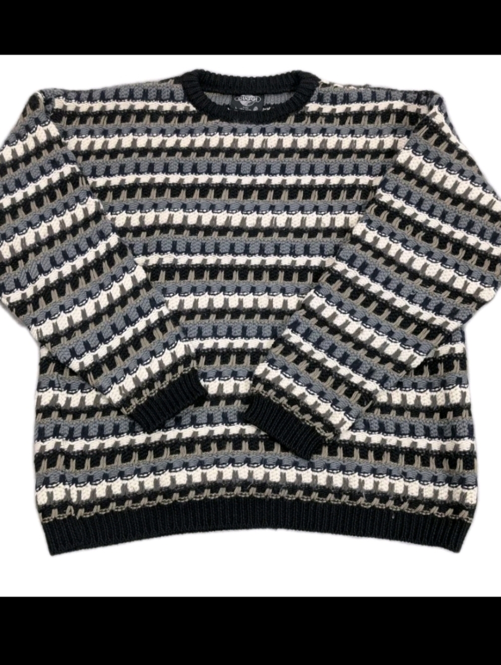 VTG 80s CUGGI Australia Pure New Wool 3D Knit Sweater Men's L Pre-1987 Coogi